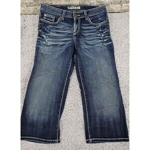 BKE Womens Kate Capri Jeans Low Rise Thick Stitched Whiskered Y2K Size 28 x 19